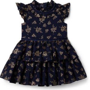 Janie and Jack Navy Glitter Floral Chiffon Dress- 2T- NWOT